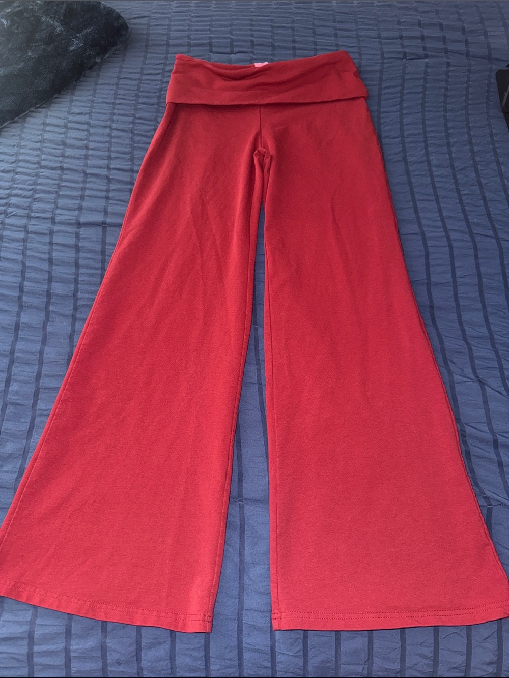 Edikted Red Wide-Leg Fold-Over Waist Pants